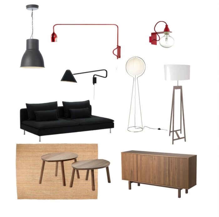 czarna lampa pendant,metalowa lampa wisząca w stylu industrialnym,nowoczesna czarna lampa wiszaca,modne lampy do salonu i sypialni,czerwone kinkiety,czerwony kinkiet na wysięgniku,czarny kinkiet z ruchomym ramieniem,modne kinkiety na ścianę,stojaca lampa na drewnianej podstawie,lampa podłogowa na metalowym stelażu,drewniane stoliki z ikei,brązowe stoliki kawowe,modne stoliki pomocnicze do salonu,czarna kanapa,sofa czarna,sofy z ikei,drewniana komoda z ikei,modern rustic komoda,dywan tkany na płasko,dywany ręcznie tkane,meble i dodatki do salonu,meble i dodatki z ikea,kolekcja stocholm z ikea,jak prosto urzadzić salon z sypialnią na otwartej przestrzeni