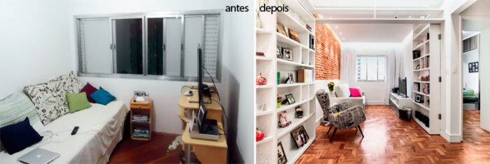 sypialnia z gabinetem before & after