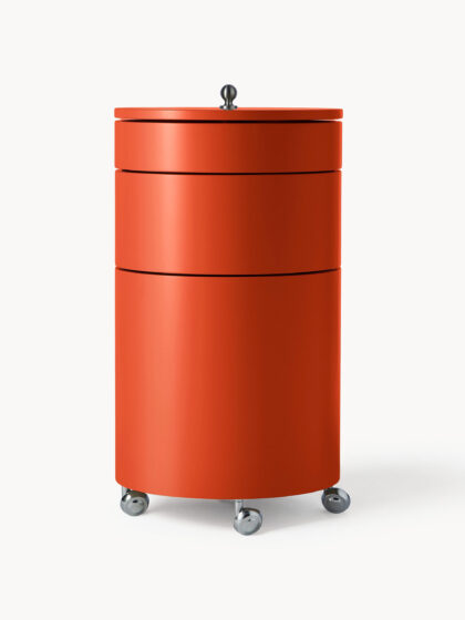 Okrągły kontener na kółkach Barboy, projekt Verner Panton