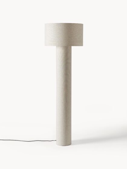 Lampa podłogowa Ron z lnianym kloszem i podstawą