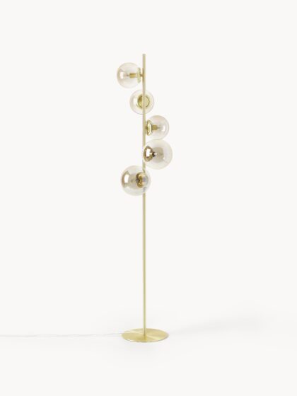 Industrialna lampa podłogowa Casey ze szkła i szczotkowanego metalu, wys. 170 cm
