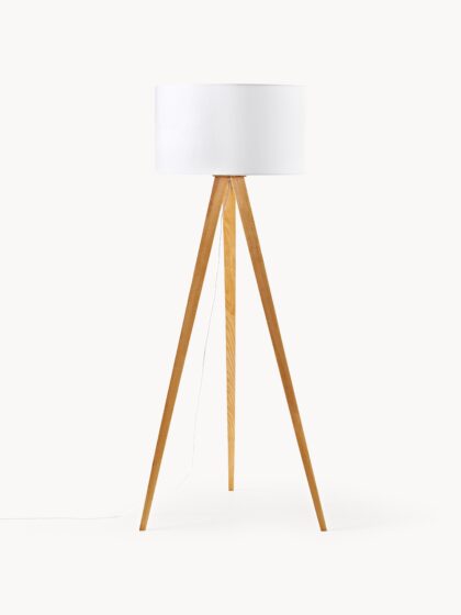 Trójnożna lampa podłogowa Jake z drewna litego, wys. 150 cm