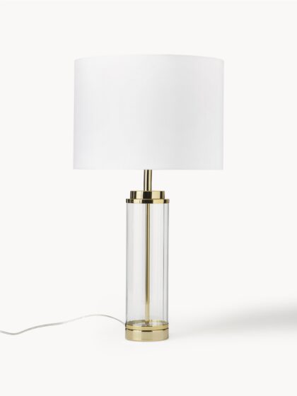 Duża glamour lampka stołowa Gabor ze szklaną podstawą, Ø 35 cm